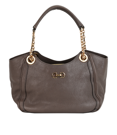 Gancini Chain Tote, &pound;220, Handbags, Taupe, Leather, Front view